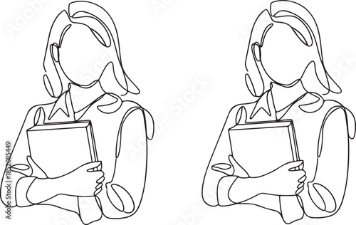 A minimalist graphic representing a person in an academic or educational context, holding instructional material or literature.