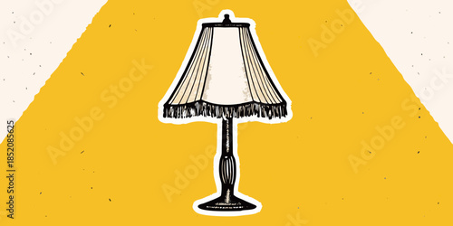 A vintage style table lamp illustration with a bright yellow background