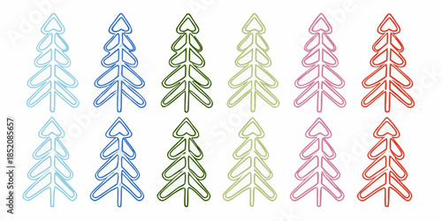 Colorful wireframe christmas trees arranged in rows a festive decorative pattern