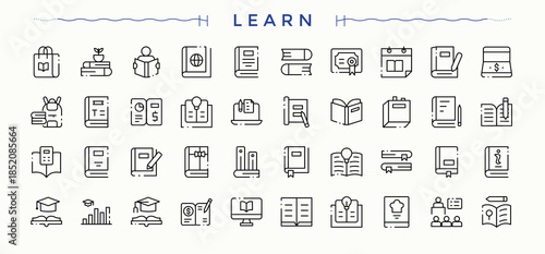 Learn simple icon set. Minimalist vector collections. Vector collections. Study icon set. Pictograms of course, graduation, class, study, school, student and more.