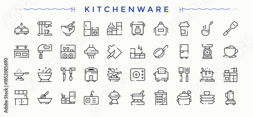 Kitchenware icon set. Vector outline icons collection. Contains such icons as appliance, cook, house, dishwasher, domestic, household appliances. Editable stroke vector art. Household icon.