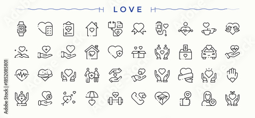 Love icon set. Lover collection of simple line web icons. Outline icons collection. Emotion icon. Editable vector art and illustration.