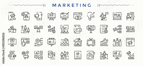 Marketing simple icon set. Promotion icon set. Icons for UI design. Contains such icons as market, ads, business, campaign and more. Art and illustration.