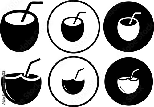 Black and White Coconut Icon Set Vector Design