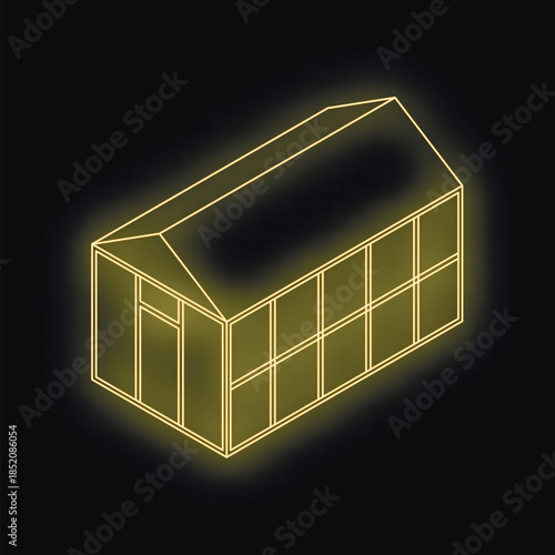 Neon yellow outline of prefabricated modular home, representing modern, sustainable housing solutions