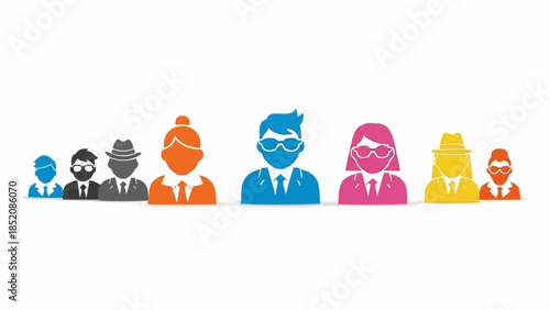 Diverse group of stylized cartoon people icons in various colors and styles.
