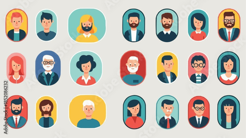 Diverse Collection of Flat Avatars Representing People.