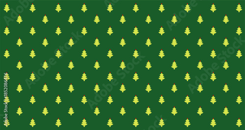 Green Christmas seamless background with fir trees