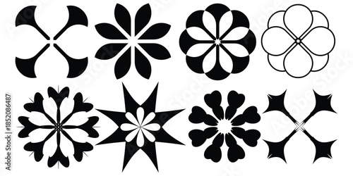 Collection of eight symmetrical floral patterns and designs