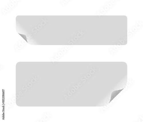 Blank paper stickers with rounded edges, adhesive with clipping path, two white paper sticker label isolated