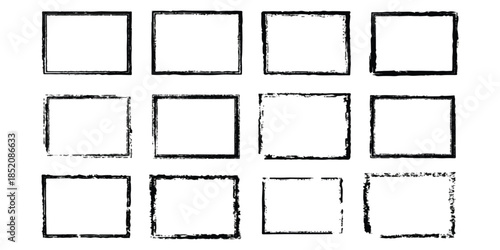 Collection of diverse hand-drawn grunge frames and distressed rectangular borders