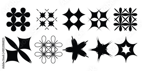 Collection of abstract black geometric patterns and shapes
