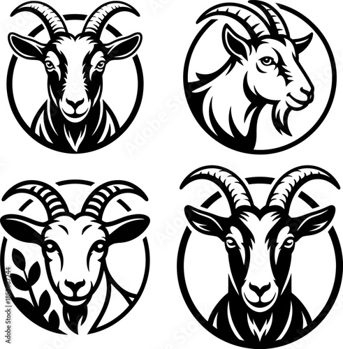 Vintage Goat Head Mascot Logos and Livestock Farm Animal Emblems