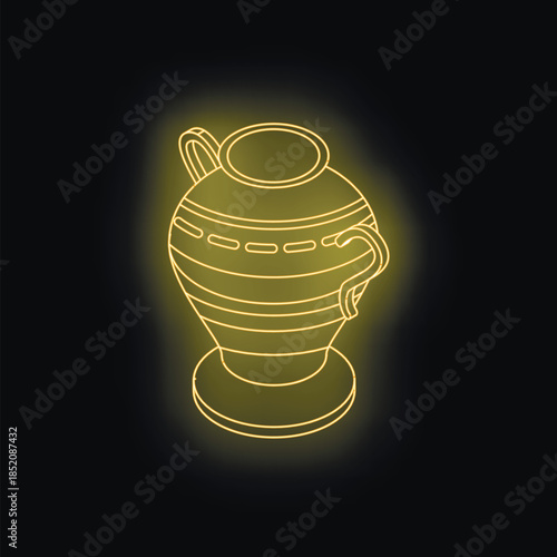 Golden glowing amphora representing ancient greek pottery, isolated on black background