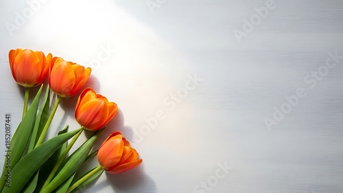 Bright orange tulips on white surface