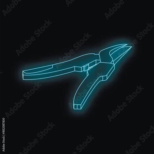 Neon blue pliers glowing on a dark background, symbolizing construction, maintenance, and do it yourself activities