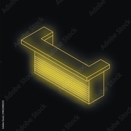 Glowing yellow reception desk symbolizing welcome and information point in hotel or office setting