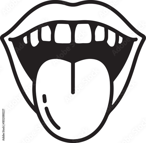 A simple, high-contrast graphic representing a person sticking their tongue out, commonly found in digital sticker sets and social media emoji creation.
