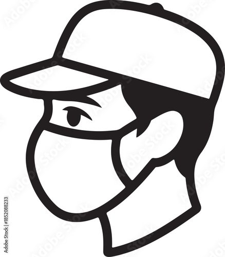 A symbol used in public health campaigns and business signage to enforce the wearing of face coverings for viral protection.