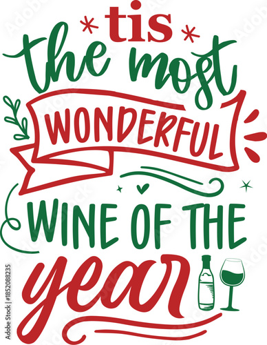 tis the most wonderful wine of the year bag design, Christmas package design