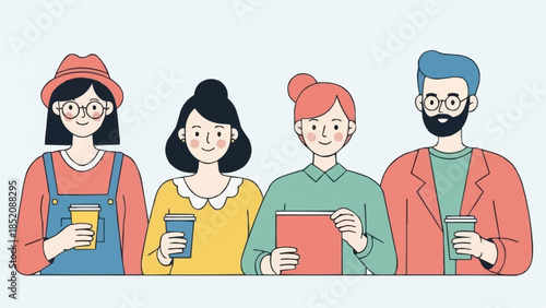 Diverse Group of Cartoon People Standing.