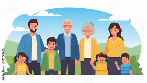 Happy Multi Generational Family Standing Together.