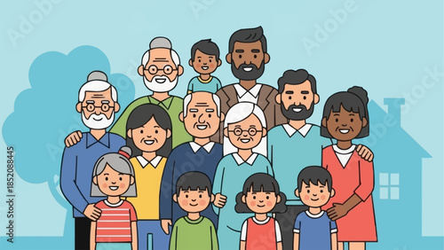Diverse Family Group Portrait Illustration.