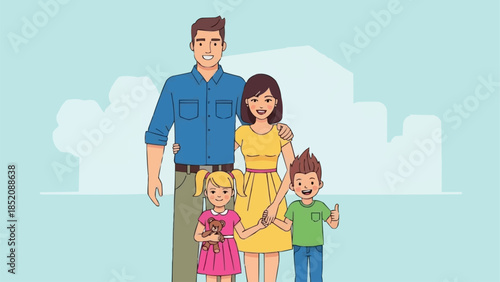 Happy Family Standing Together Smiling.