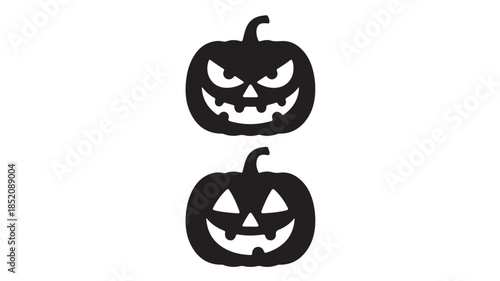 Halloween Pumpkins Silhouette Menacing and Friendly Faces Black Illustration on White Background for Seasonal Design