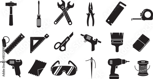Black icons of various household tools