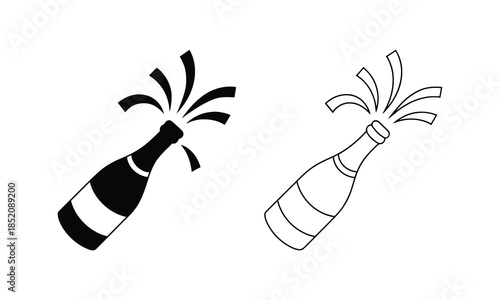 Black and white icons of a popping champagne bottle