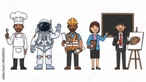 Diverse Professionals Posing Together Representing Various Careers.