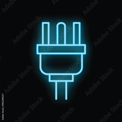 Blue neon style electric plug glowing, concept for energy, electricity and power supply