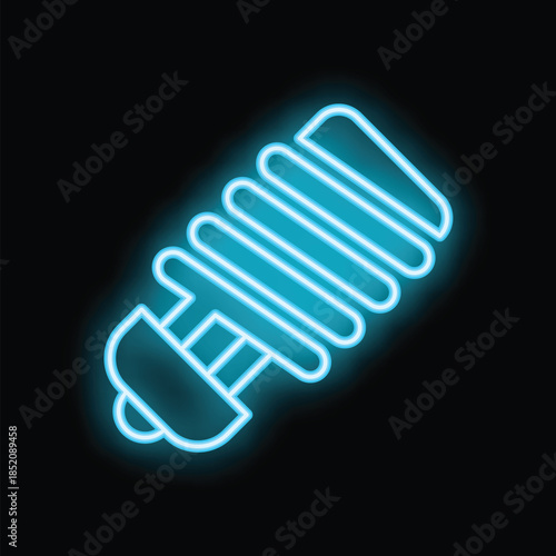 Blue neon light glowing on dark background depicting modern energy saving light bulb, great for concepts such as innovation and technology