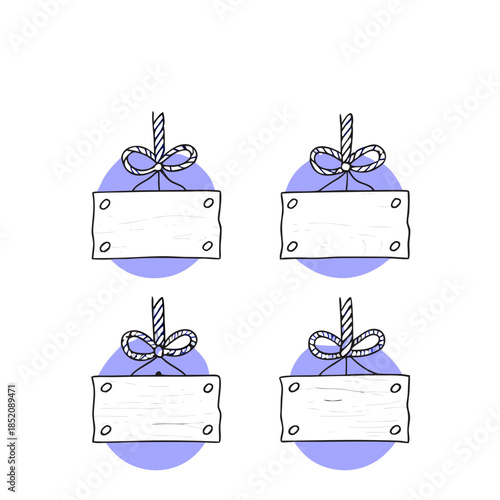 Signboard Hanging: Four minimalist signboards, perfect for conveying messages or announcements. It is designed to capture attention and direct viewers.