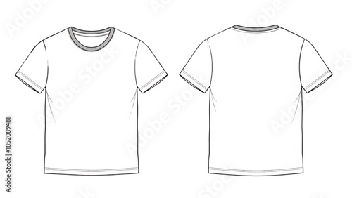 Simple white t-shirt illustration front and back view on plain background