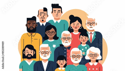 Diverse Group of Cartoon People Together.