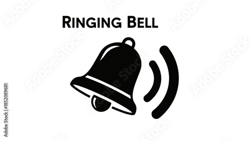 Black Silhouette Ringing Bell Sound Waves Icon Graphic Design Notification Alarm Alert Symbol