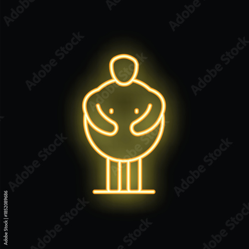 Neon sign of a fat man standing and holding his big belly, concept of obesity and weight problems