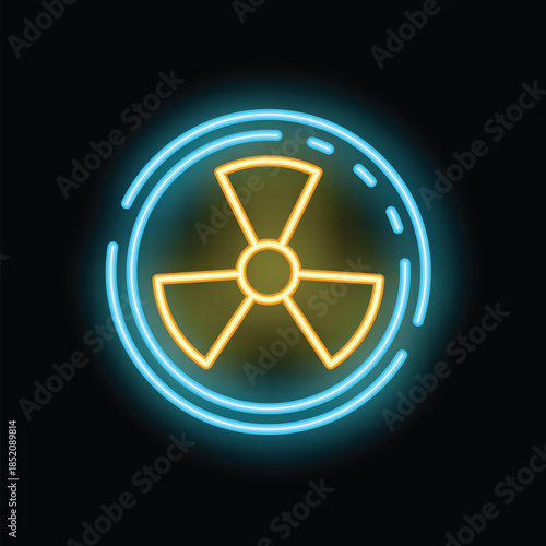 Bright neon sign showing the symbol for radioactive material