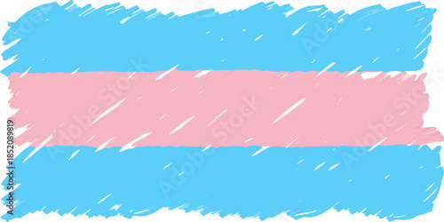 A hand drawn illustration of the transgender pride flag with pink and blue stripes