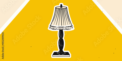 A vintage table lamp illustration on a bright yellow background