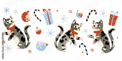 Festive cats among christmas ornaments and decorations a cheerful holiday scene