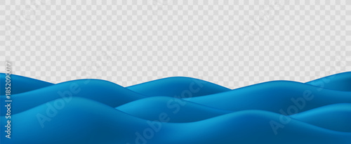3d sea wave cartoon blue ocean background for cute water, beach or river border. Simple vector illustration blue surf and summer kid design for panoramic nature scene. Liquid texture, marine concept