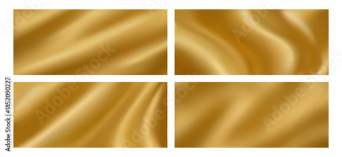 Gold silk background. Abstract wave pattern and soft gradient for luxury fashion, elegant decoration. 3D vector textures, shiny satin drapery, liquid foil with gloss light for premium vintage concept