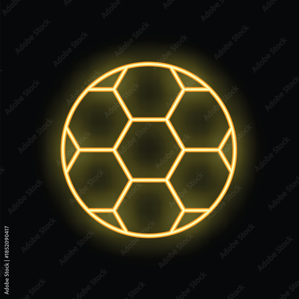 Fototapeta premium Bright yellow neon sign depicting a soccer ball, perfect for sports bars and entertainment venues