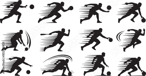 Sports player motion silhouette icons set