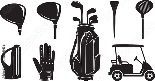Golf equipment icons set black silhouette