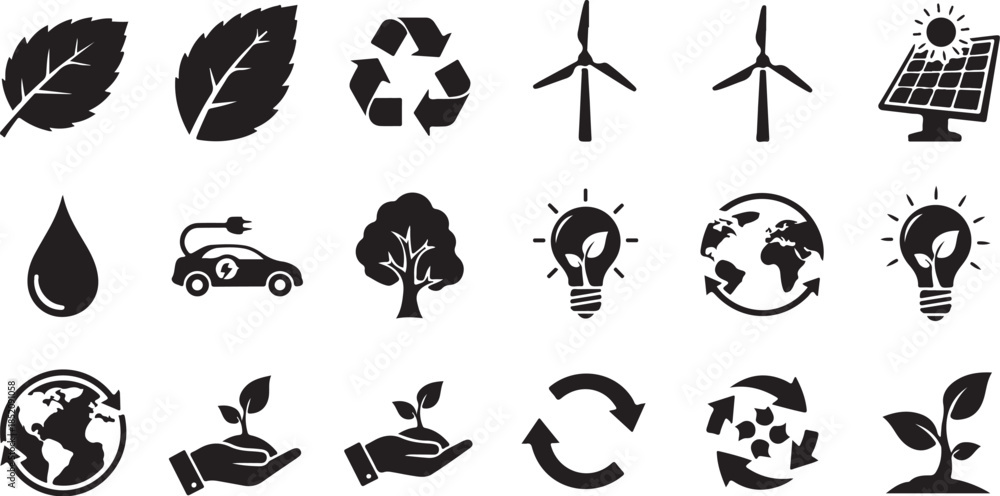 Fototapeta premium Black and white eco icon set graphics