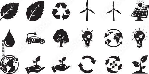 Black and white eco icon set graphics